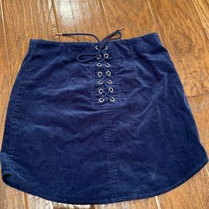 Navy Blue/ Corduroy/ Skirt/ Lace Up Front